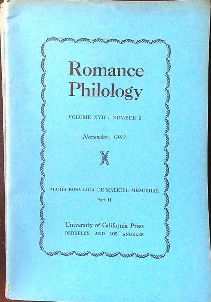 Romance Philology vol. XVII n. 2/November 1963 - copertina