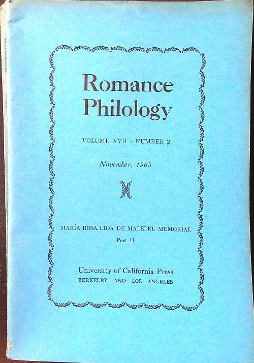 Romance Philology vol. XVII n. 2/November 1963 - copertina
