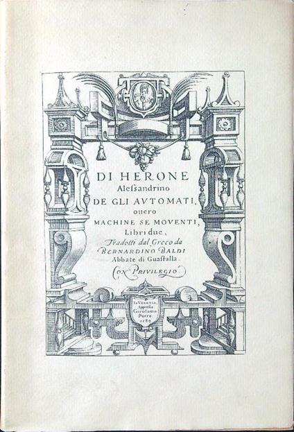 Degli automati ovvero macchine semoventi - Erone Alessandrino - copertina