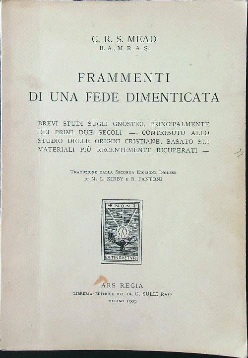 Frammenti di una fede dimenticata - copertina