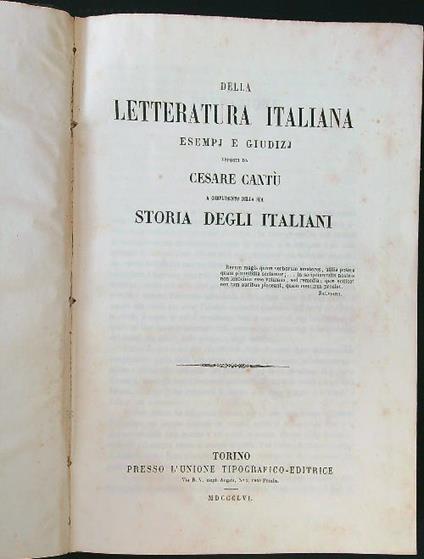Della letteratura italiana esempi e giudizi - Cesare Cantù - copertina