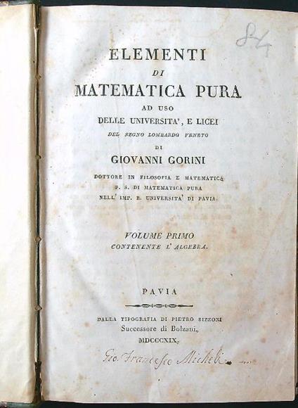 Elementi di matematica pura vol. I - Giovanni Gorini - copertina