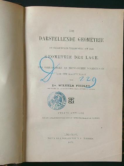 Die darstellende geometrie - W. Fiedler - copertina