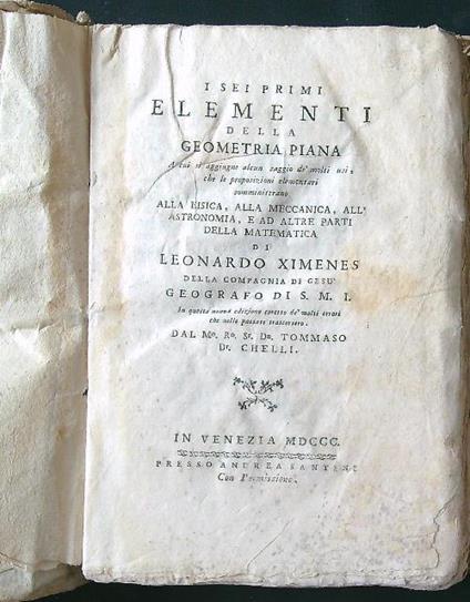 I sei primi elementi della geometria piana - Leonardo Ximenes - copertina