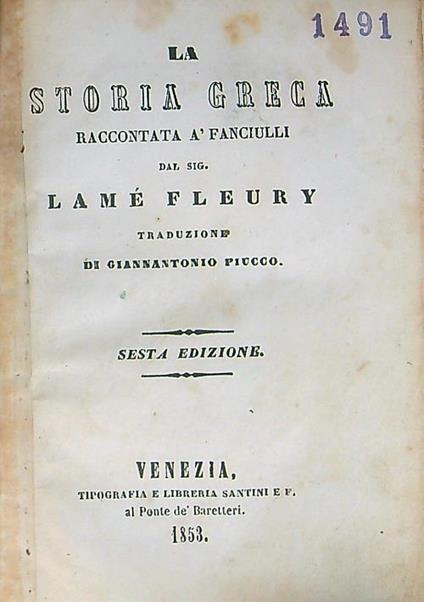 La  storia Greca raccontata à fanciulli - Lamè Fleury - copertina