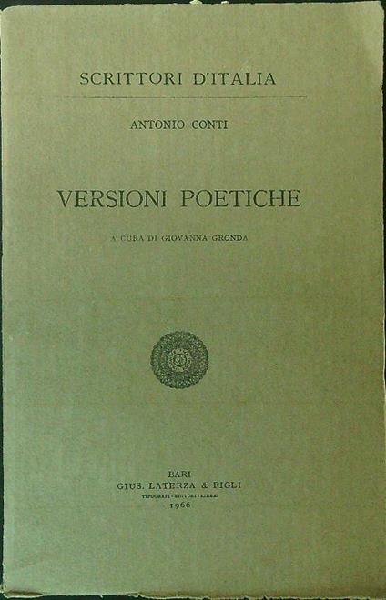 Versioni poetiche - Antonio Conti - copertina
