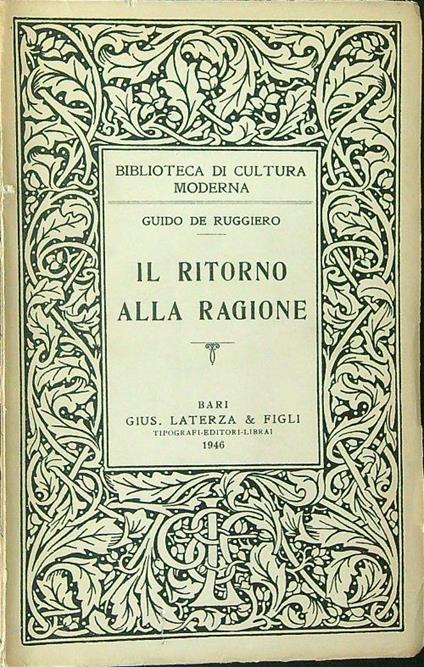 Il  ritorno alla ragione - Guido De Ruggiero - copertina