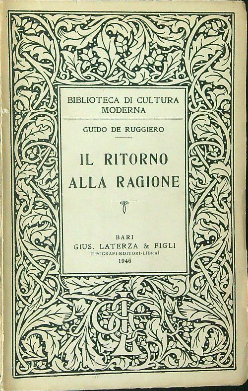Il  ritorno alla ragione - Guido De Ruggiero - copertina