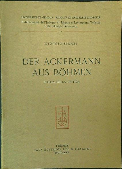Der  ackermann aus Bohmen - Giorgio Sichel - copertina