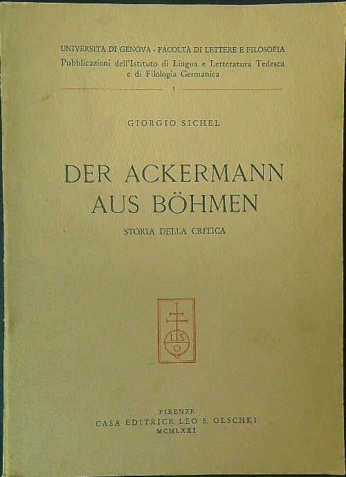 Der  ackermann aus Bohmen - Giorgio Sichel - copertina