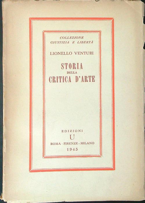 Storia della critica d'arte - Lionello Venturi - copertina