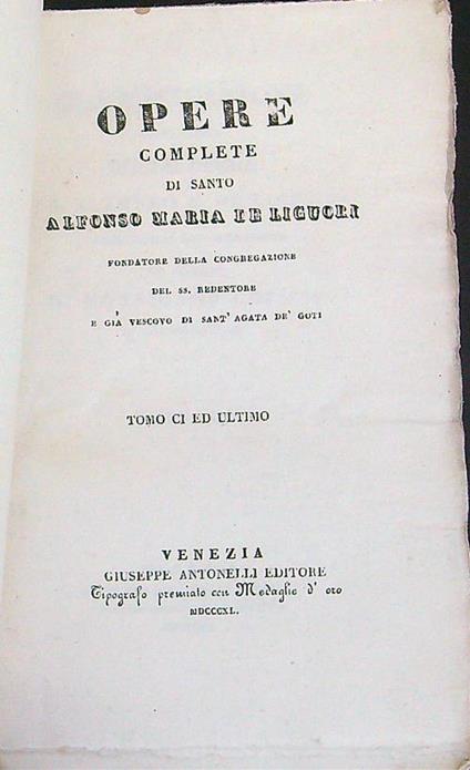 Opere complete di Santo Alfonso Maria De Liguori - copertina