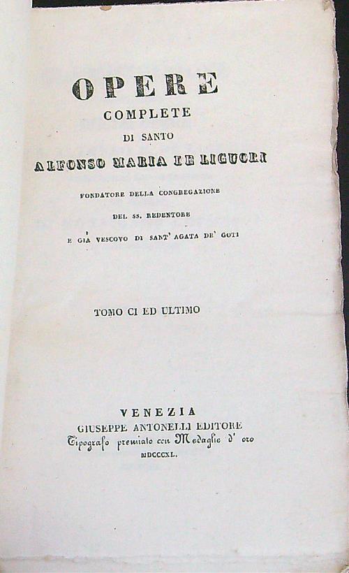 Opere complete di Santo Alfonso Maria De Liguori - copertina