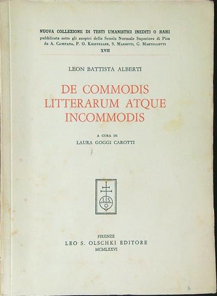 De Commodis litterarum atque incommodis - Leon Battista Alberti - copertina