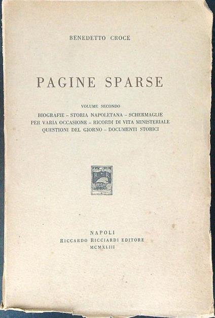 Pagine sparse Volume II - Benedetto Croce - copertina