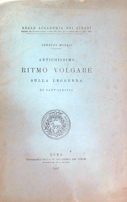 Antichissimo ritmo volgare sulla leggenda di Sant'Alessio - Ernesto Monaci - copertina