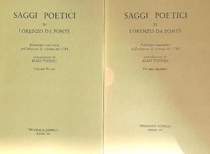 Saggi poetici. 2vv - Lorenzo Da Ponte - copertina