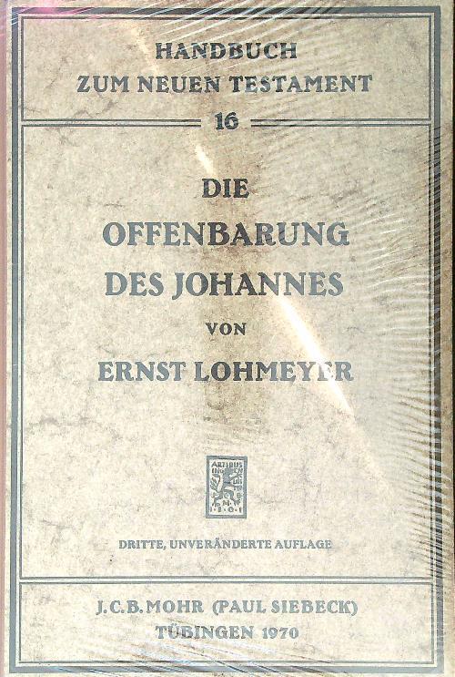 Die Offenbarung des Johannes  - Ernst Lohmeyer - copertina