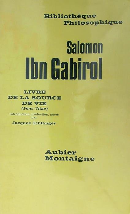 Livre de la Source de Vie (Fons Vitae)  - Salomon Ibn Gabirol  - copertina