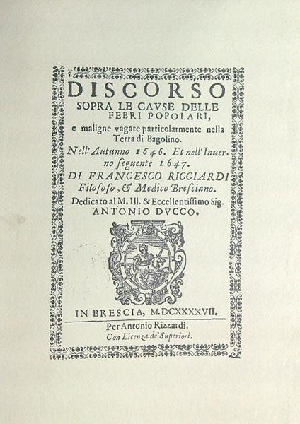 Discorso Sopra Le Cause Delle Febbri Popolari  - copertina