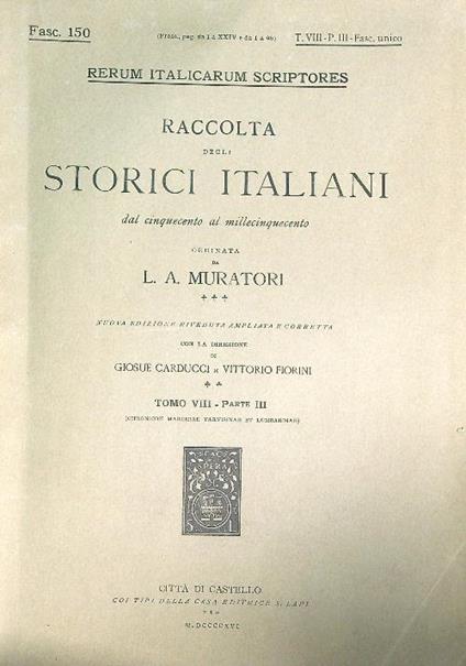 Chronicon Marchiae Tarvisinae et Lombardiae Tomo VIII - Parte III - L.A. Muratori - copertina