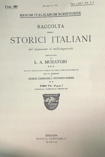 Raccolta Degli Storici Italiani VII - Parte I Fasc 166 - L.A. Muratori - copertina