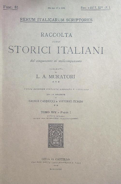 Antonii Astesani De ejus vita et fortunae varietate carmen Fasc 2 Tomo XIV/1 - L.A. Muratori - copertina