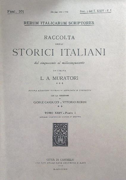 Annales Arretinorum Maiores et Minores  Fasc 3 / Tomo XXIV - Parte 1 - L.A. Muratori - copertina