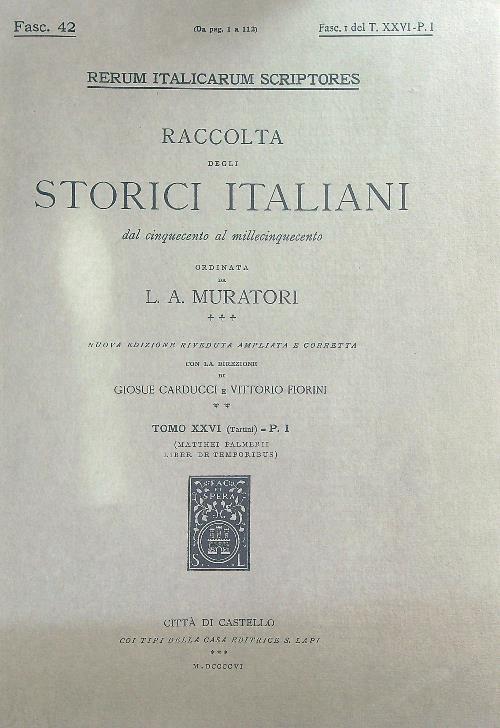 Matthei Palmerii Liber de temporibus  Fac 1 Tomo XXVI - Parte 1 - L.a. Muratori - copertina