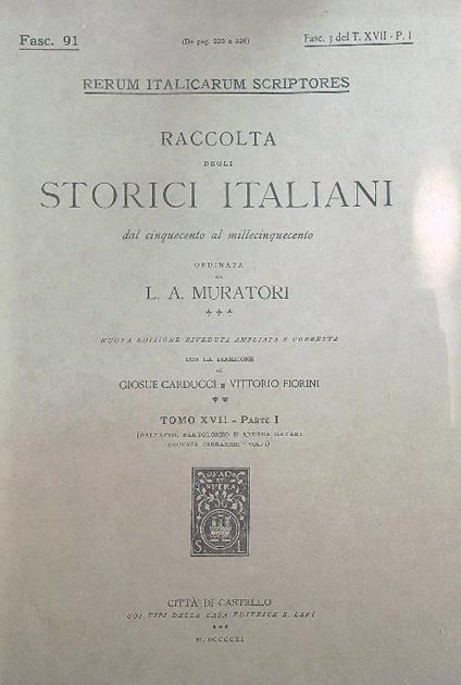 Galeazzo,  Bartolomeo e Andrea Gatari Fasc 3 / Tomo XVII Parte I - L.A Muratori - copertina