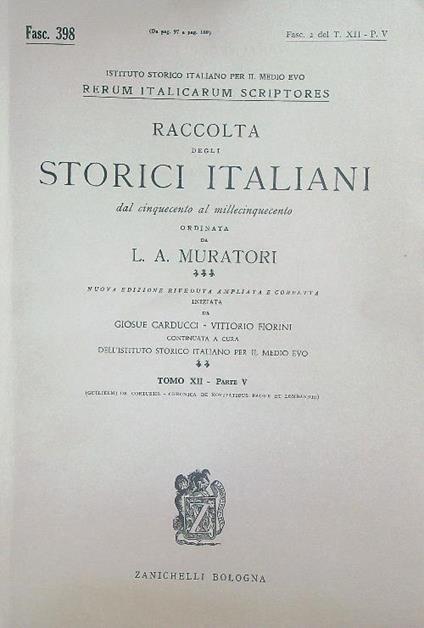 Raccolta degli Storici Italiani Tomo XII - Parte V Fasc 398 - L.A. Muratori - copertina