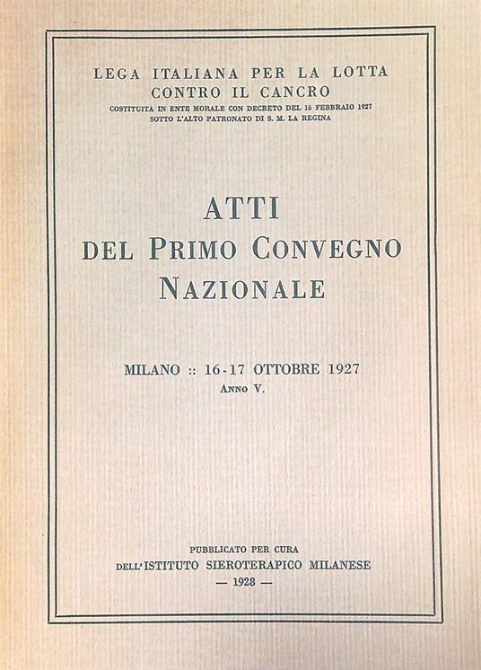 Atti del primo Convegno Nazionale 1927 - copertina