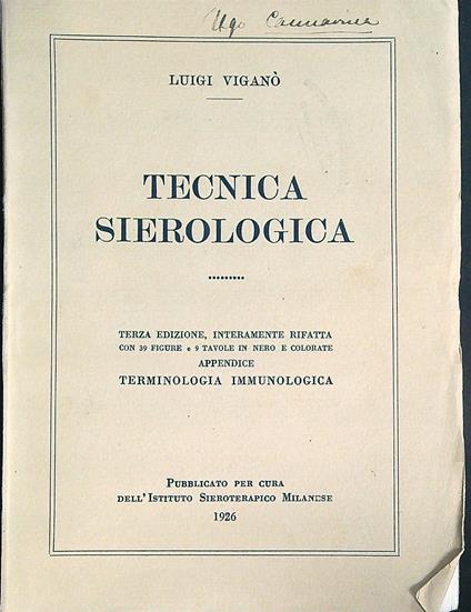 Tecnica Sierologica  - Luigi Viganò - copertina