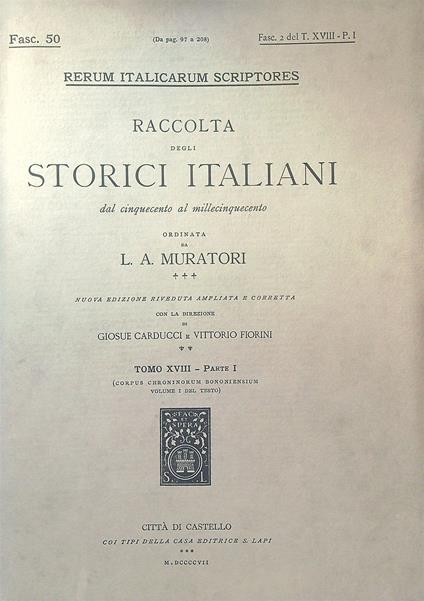 Corpus Chronicorum Bononiensium Fasc 50 - L.A. Muratori - copertina