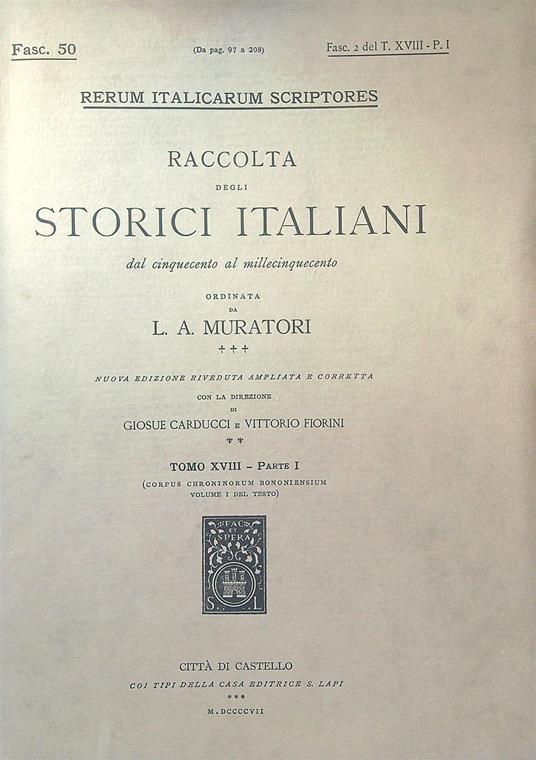 Corpus Chronicorum Bononiensium Fasc 50 - L.A. Muratori - copertina