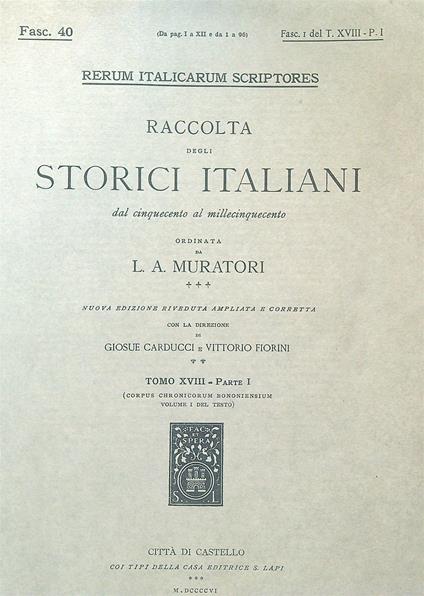 Corpus Chronicorum Bononiensium Fasc 40 - L.A. Muratori - copertina