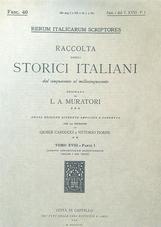 Corpus Chronicorum Bononiensium Fasc 40 - L.A. Muratori - copertina