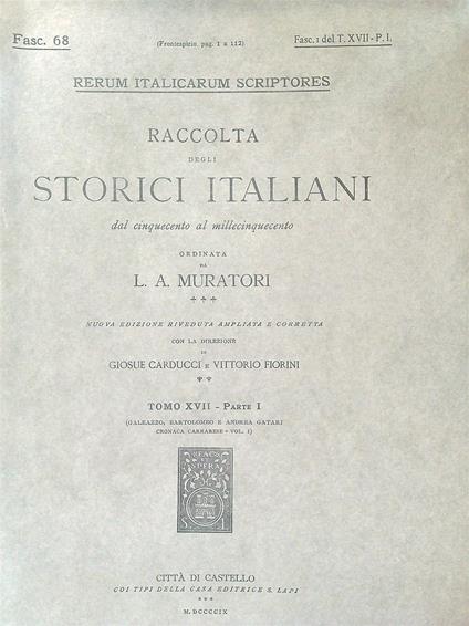 Galeazzo Bartolomeo e Andrea Gatari Fasc 68 - L.A. Muratori - copertina