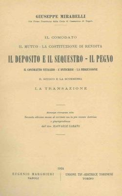 Il deposito e il sequestro. Il pegno - Giuseppe Mirabelli - copertina
