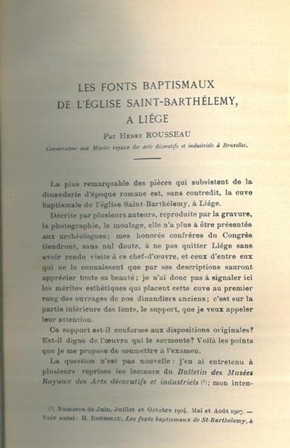Les fonts baptismaux de l'église Saint-Barthélemy, à Liége. Les inscriptions métriques des fonts de Saint-Barthélemy, à Liége et de la chasse de Saint Hadelin, a Visé - Henri Rousseau - copertina