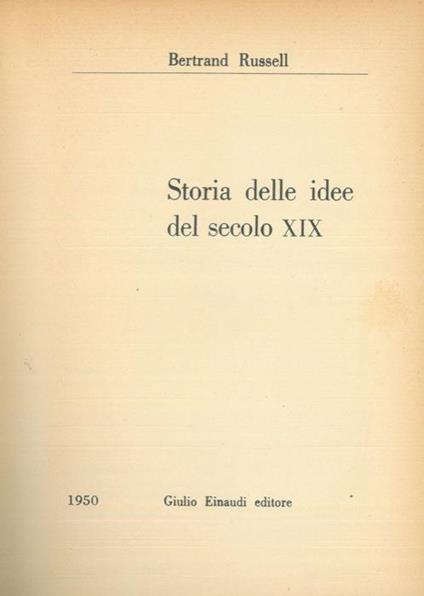 Storia delle idee del secolo XIX - Bertrand Russell - copertina