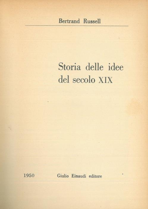 Storia delle idee del secolo XIX - Bertrand Russell - copertina
