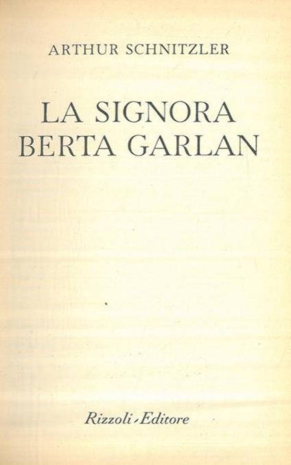 La signora Berta Garlan - Arthur Schnitzler - copertina