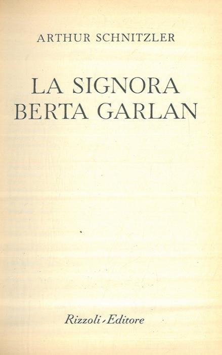 La signora Berta Garlan - Arthur Schnitzler - copertina