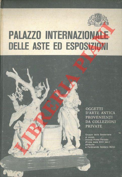 Catalogo di quanto viene venduto dal Palazzo Internazionale delle Aste ed Esposizioni comprendente oggetti d'arte antica, mobili, quadri, sculture, tappeti, maioliche, porcellane ed oggetti dal XIV al XIX secolo. Firenze, 1970