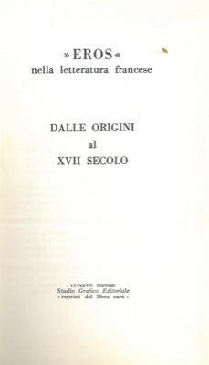 Eros nella letteratura francese. Dalle origini al XVII secolo - copertina