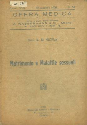 Matrimonio e malattie sessuali - Alfonso De Nicola - copertina