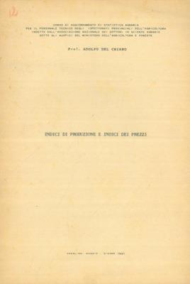 Indici di produzione e indici dei prezzi - Adolfo Del Chiaro - copertina