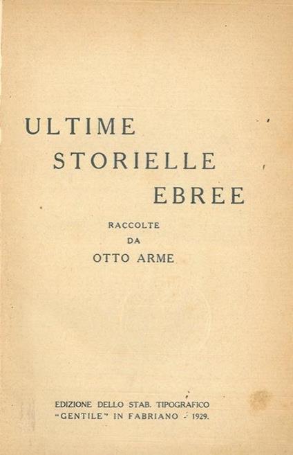 Ultime storielle ebree - Otto Arme - copertina