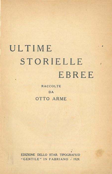 Ultime storielle ebree - Otto Arme - copertina